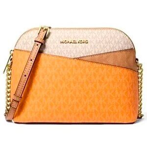 S Michael Kors Medium Dome Crossbody Bag Orange Ivory 35S5GTVC6B Purse NWT $258